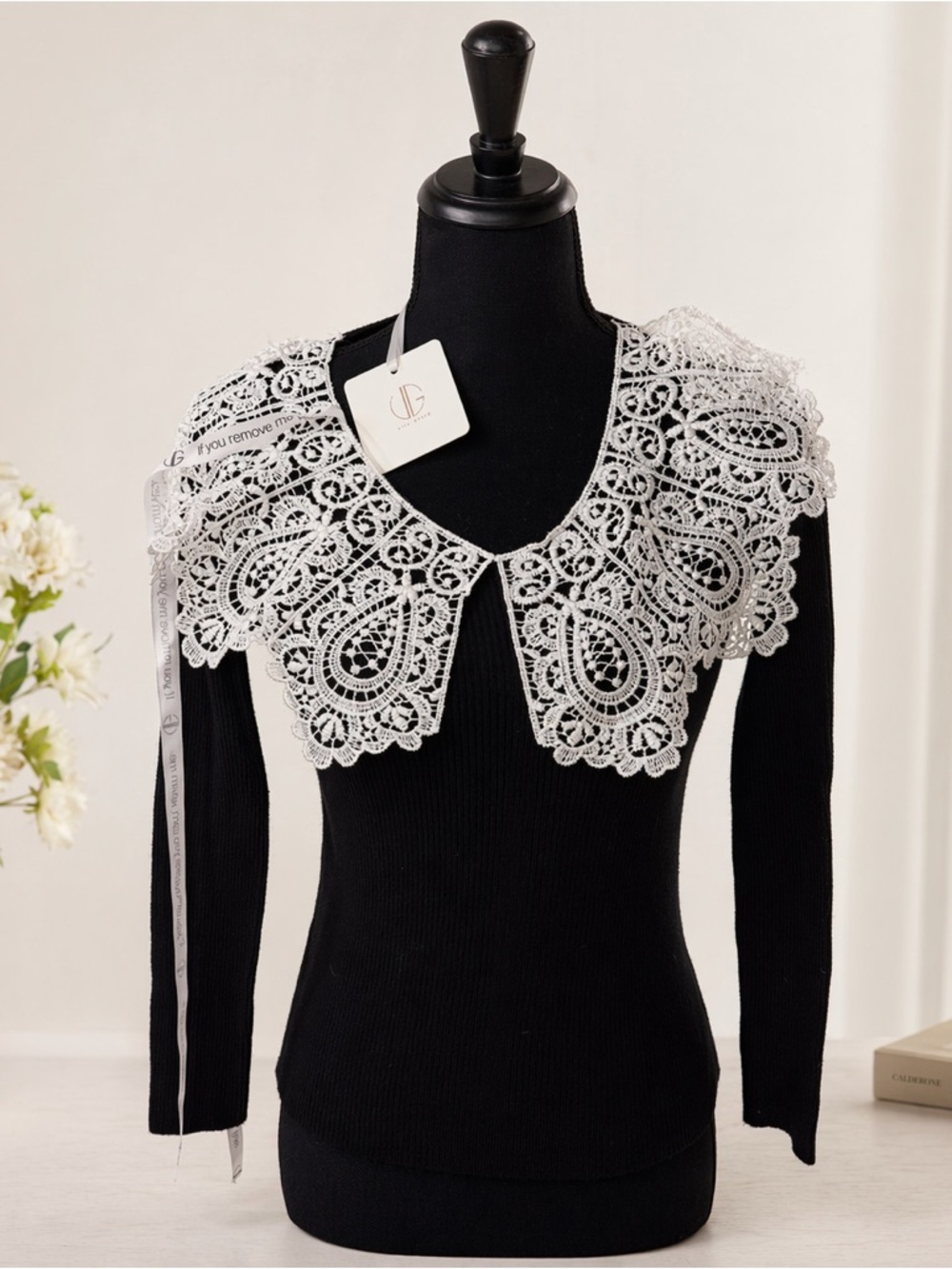 Vita Grace White Crochet Lace Collar sweater. Cottagecore, feminine